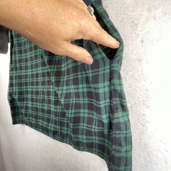 BEACHLUNCHLOUNGE Womens XS Blue Green Plaid Flannel Ruffle Sleeve Dress Pockets - Picture 4 of 14